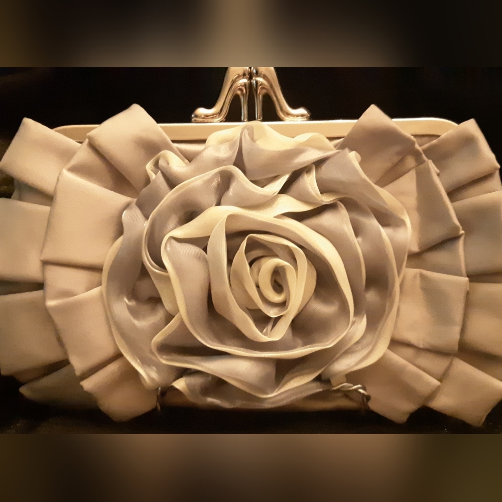 New Elegant Silver And Gray Clutch with Floral Design And Shoe Design Latch